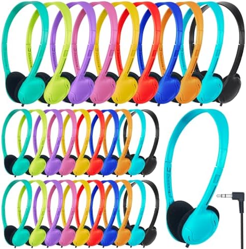 Vibrant Classroom Essential: Bulk Pack of 15 Kids Headphones – Durable Wired Earphones with Universal 3.5 mm Jack for Students, Toddlers, and Teens – Comfortable Fit with Multi-Color Options to Boost Engagement and Enhance Learning Experiences