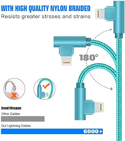 Revolutionary 90-Degree Right Angle Lightning Cable – 6 FT Nylon Braided Fast Charging Cord for i Phone 14/13/12/12 Pro/11/11 Pro/XS Max/XR/X/8/8 Plus/7/7 Plus/6 – Enhanced Comfort, Durability, and Quick Power-Up Solution for Gaming and Streaming Enthusiasts