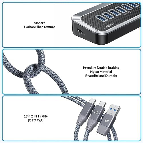 Transform Your Connectivity with Our 7-Port USB Hub – High-Speed USB 3.2 Gen1 Splitter Featuring Unique 32° Angled Design for Easy Access – Perfect for PCs, Laptops & More – Enjoy 5 Gbps Data Transfer Speeds with a 3.28 ft Cable for Ultimate Flexibility & Enhanced Productivity – Ideal for Home & Office Use