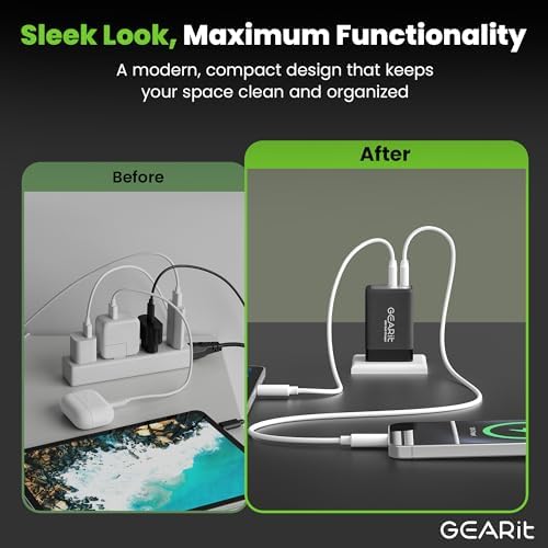 Maximize Charging Efficiency with GEARit 48 W Dual-Port USB C Wall Charger – Innovative Ga N Technology for Ultra-Fast Power Delivery to Apple, Samsung, i Phone, i Pad & Google Pixel – Compact & Travel-Friendly Design with Universal Device Compatibility and Smart Safety Features for Hassle-Free On-the-Go Charging