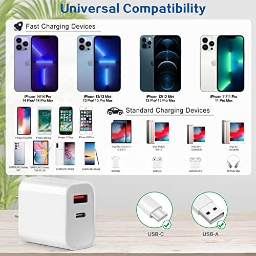 Ultra-Fast Dual Port USB-C i Phone Charger with 10 FT Quick Lightning Cables – High-Efficiency Charging Block for i Phone 14 Pro Max, 13 Pro, 12, 11, XS, XR, 8, SE – Ideal for Home and Travel, 2-Pack for Maximum Convenience and Speed
