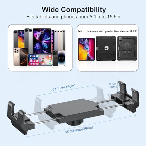 Ultimate Heavy-Duty Tablet Mount for Trucks – Adjustable 2-Stage Drill Base Holder for i Pad & Galaxy Tab (5.1-15.6” Devices) – Secure, Versatile, and 360-Degree Rotatable for Enhanced On-the-Go Visibility and Safety