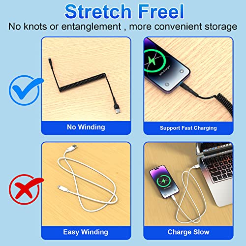 Premium Coiled i Phone Charging Cable 2-Pack – MFi Certified USB to Lightning Cord for Apple Car Play – Retractable, Tangle-Free Design with LED Indicator and Fast Data Transfer – Ideal for i Phone, i Pad, and i Pod on the Go – Enhanced Durability and Compatibility