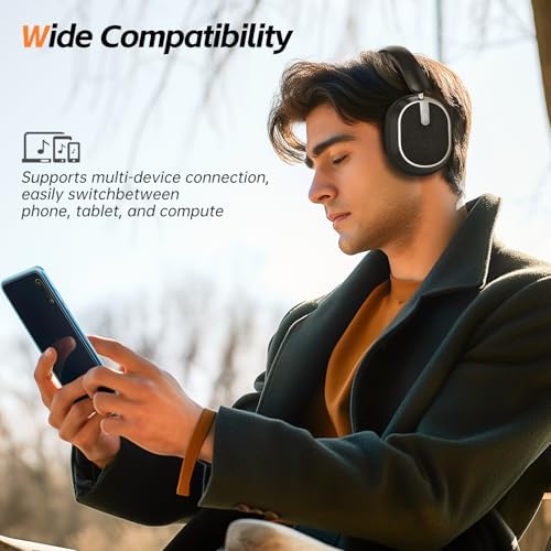Experience Superior Sound Quality with Sisism Hybrid Active Noise Cancelling Over-Ear Headphones – Unmatched 60-Hour Playtime & Deep Bass – Luxurious Memory Foam for Ultimate Comfort – Seamless Bluetooth Connectivity for Effortless Device Pairing – Perfect for Travel and Office Use