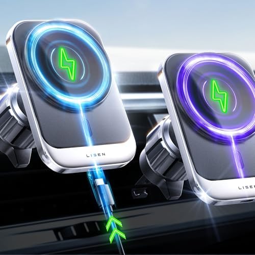 LISEN Mag Safe Car Mount Charger for i Phone 16 – 15 W Fast Wireless Charging Magnetic Phone Holder for Secure Vent Installation, Compatible with i Phone 16, 15 Pro Max & All Mag Safe Devices – Ultimate Hands-Free Convenience & Enhanced Driving Safety