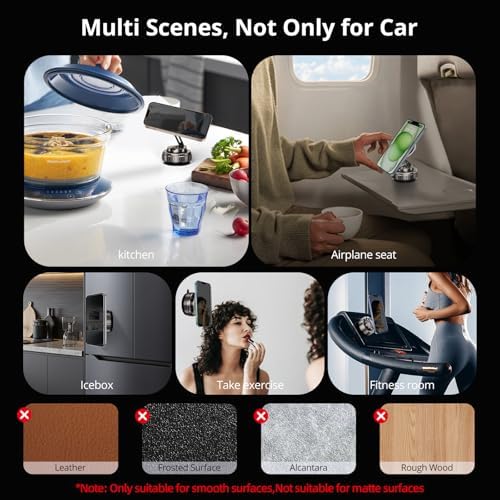Vacuum Suction Magnetic Phone Holder, 360° Adjustable Suction Cup Phone Holder, Foldable Vacuum Suction Cup Phone Mount, Portable Cell Phone Holder for Your Car, Gym, Smooth Surface, Obsidian Black – Enhanced Compatibility and Speed