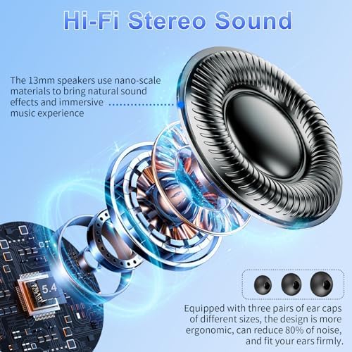 Cutting-Edge Bluetooth 5.3 Wireless Earbuds with Quad HD Microphones – 56-Hour Extended Playtime for Non-Stop Sound, IPX7 Waterproof Design for Active Lifestyles, Premium Hi-Fi Stereo Audio, LED Battery Indicator, USB-C Rapid Charging – Perfect for Workouts, Daily Commutes, and Relaxation Sessions