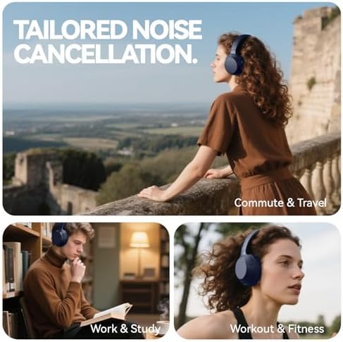 Suno Fi Hybrid Active Noise Cancelling Over-Ear Headphones – Wireless Hi-Res Audio with Exceptional Deep Bass, 40-Hour Playtime, and Foldable Travel Design for Comfort and Connectivity – Chic White Finish Perfect for Modern Sound Enthusiasts