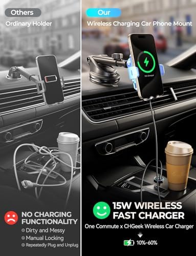 Universal Auto Clamping Phone Holder for Car – CHGeek 360° Rotating Mount for i Phone 15/14/13/12 Mini & Samsung Galaxy – Effortless One-Handed Use, Enhanced Safety, and Durable Design for Seamless Driving Experience