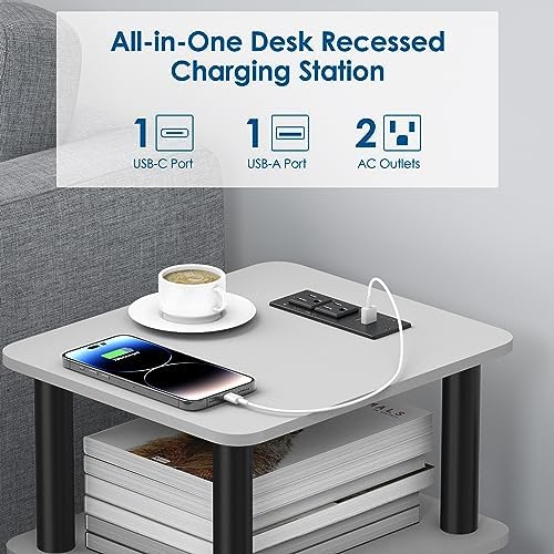 Recessed Power Strip with USB C PD Fast Charging – 30 W Flush Mount Desk Outlet for Space-Saving Convenience, 2 AC Outlets & 2 USB Ports, 6 ft Cord, Ultra Thin Flat Plug for Tidy Workspaces – Perfect for Home Offices and Multi-Device Charging Solutions
