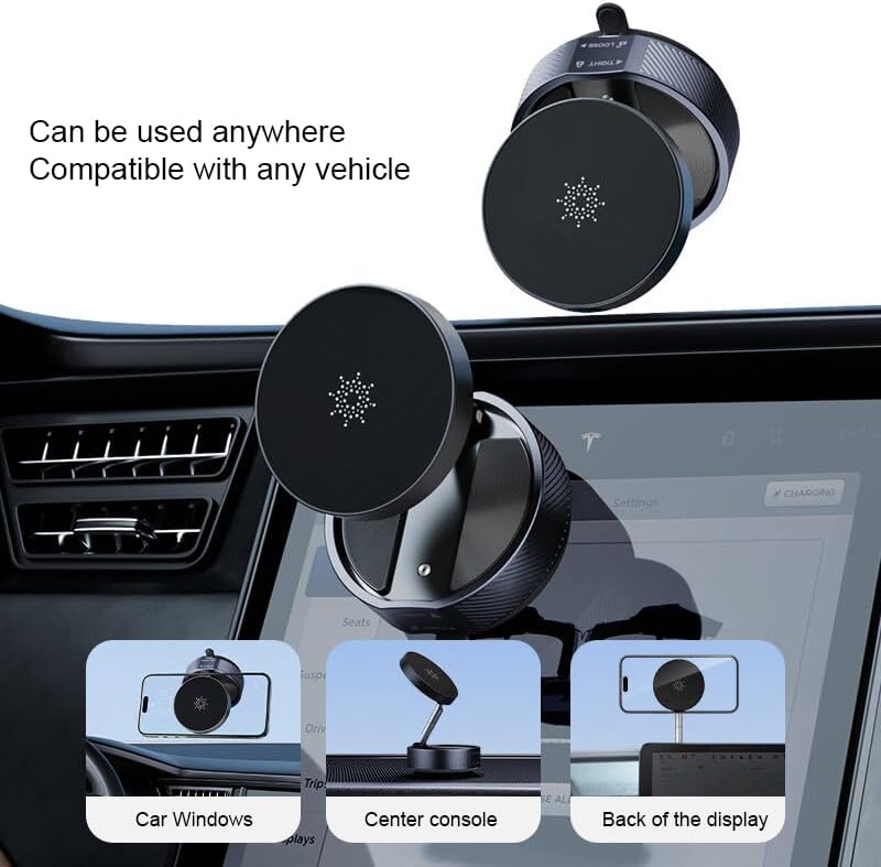 Phone Holders for Car Magsafe Car Mount，Magnetic Car Cell Phone 360° Rotatable Aluminum Base Upgrade Foldable Vacuum Magnetic Suction Phone Mount Ideal for Car Desk Dorm Smooth Surfaces – Enhanced Compatibility and Speed