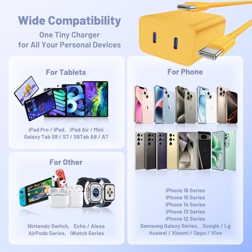 Dual-Port 45 W USB-C Wall Charger for Samsung Galaxy S25/S24 Ultra – Super Fast Charging with 2-Pack 6.6 ft Cables, PD 3.0 & PPS Technology for Enhanced Compatibility and Performance – Ideal for Mobile Professionals and Families