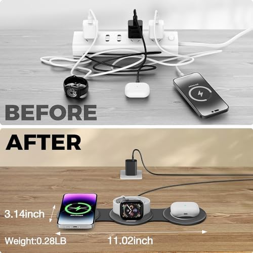 Hicober 3-in-1 Magnetic Wireless Charging Station for i Phone 15, Apple Watch, and Air Pods – Ultra-Fast 18 W Portable Travel Charger with Foldable Design for i Phone 16, 14, 13, 12 Pro/Max/Plus – Optimal Compatibility and Sleek Aesthetics for Effortless Charging Experience