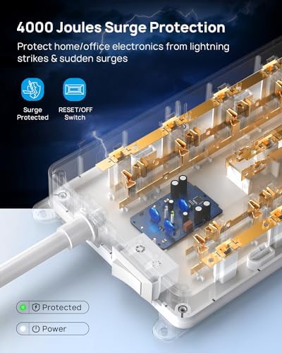 Maximize Your Power Potential with the TROND Heavy-Duty Surge Protector Power Strip: 13 Wide-Spaced Outlets, 32 W Quick Charge USB-C, 4000 Joules Protection, 5 ft Flat Plug Extension Cord, Wall Mountable Design for Seamless Integration in Home and Office Spaces – ETL Listed for Ultimate Safety and Reliability