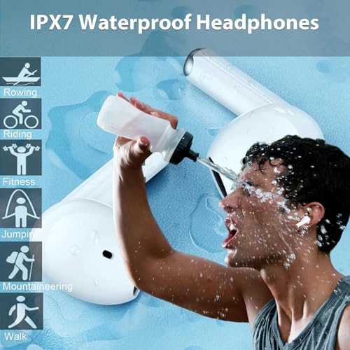 RUNFU Bluetooth 5.4 Wireless Earbuds – Superior 50-Hour Playtime and IP7 Waterproof Design for Active Lifestyles – Featuring 4 ENC Microphones for Unmatched Call Clarity and Noise Cancellation – Ideal for Sports Enthusiasts and Everyday Use