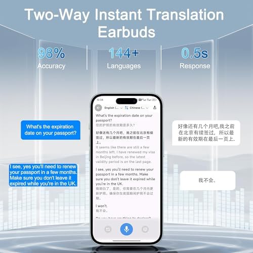 AI-Driven Language Translation Earbuds – Effortless Real-Time Communication in 144 Languages, Ergonomically Crafted for Ultimate Comfort, Bluetooth-Enabled for Seamless Connectivity, Perfect for Travelers and Professionals Seeking Global Engagement
