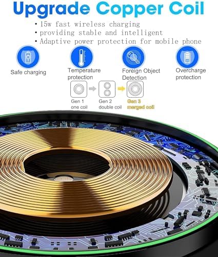 Effortless 15 W Fast Wireless Charging Pad for Samsung Galaxy & i Phone – Qi-Certified Charger with USB C OTG Adapter for Optimal Compatibility and Speed – Sleek & Portable Phone Accessory for Home, Office, or Travel – Built-in Safety Features for Overheat Protection – Ideal for S23/S22/S21/S20/S10/Note Series & i Phone 16/15/14/13/12/11/Air Pods
