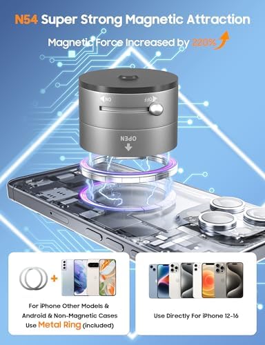 Vacuum Magnetic Phone Holder for Car – [ 360° Rotation & Foldable] Strong Suction Vacuum Magnetic Cell Phone Holder Stand, Height Adjustable Magnetic Phone Mount, For iPhone/All Phones (Any Surface) – Enhanced Compatibility and Speed