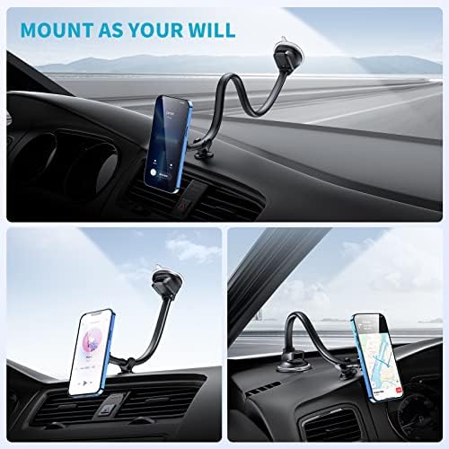 APPS2 Ultimate Magnetic Phone Holder Mount with 13-Inch Adjustable Gooseneck Arm & 6 Powerful Magnets – Vibration-Resistant Car Phone Mount for Windshield & Dashboard – Universal Compatibility for All Smartphones – Hands-Free Navigation & Safety Enhancement