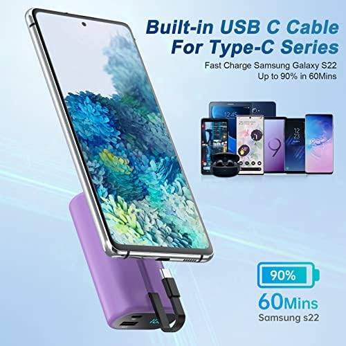 Compact 10800 m Ah Portable Charger with Built-in USB-C Cable – Fast PD 3 A Power Bank for Samsung Galaxy S22/S21, Note, Moto, and LG – LCD Display for Real-Time Battery Monitoring – Ultimate Solution for Mobile Charging Needs