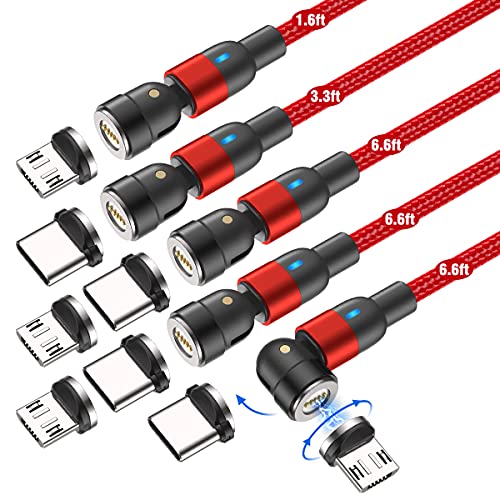 AUFU Magnetic Fast Charging Cable Set – 5 Pack (1.6 ft, 3.3 ft, 3 x 6.6 ft) – 3 A High-Speed USB C Charging & Data Transfer – Durable Nylon Braided Design – Effortless Magnetic Connection in Stylish Red – Versatile Compatibility for All Devices – Upgrade Your Charging Efficiency