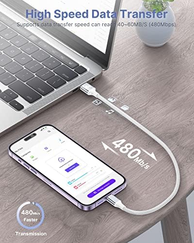 Aioneus 1 ft Apple Certified Lightning Cable – High-Speed USB A to Lightning Charger for i Phone 14/13/12/11 Pro Max/XR/XS/8/7 Plus/6/SE – Durable Nylon Braided Design for Tangle-Free Portability and Enhanced Charging Efficiency