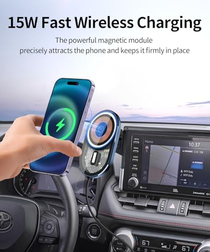Wireless Charging car Phone Holder for Toyota RAV4/Hybrid 2019-2025 Accessories 7/8 inch Screen Fixed Clip,360° Rotation car Phone Mount Compatible with MagSafe – Enhanced Compatibility and Speed