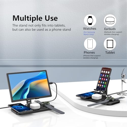 Ultimate 4-in-1 Wireless Charging Station for Samsung Devices – Foldable Charger Stand for Galaxy S24 Ultra, Note 20, Flip5, Galaxy Watch 6/5/4, Buds & More – Rapid Charge with Enhanced Compatibility & Safety Features
