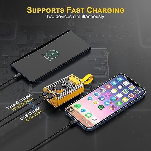 Compact 10000 m Ah Power Bank with Built-In Cables – 22.5 W Fast Charger for i Phone, i Pad, Samsung, and Android Devices – Sleek Transparent Design for Enhanced Battery Monitoring – Ultimate Portable Charging Solution for On-the-Go Lifestyle