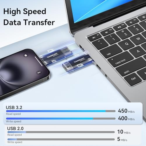 Vansuny 256 GB Dual Type C USB Flash Drive – Versatile OTG Memory Stick for Android, PC & Tablet – High-Speed USB 3.0 Data Transfer with Keychain Attachment – Ideal Solution for Photos, Videos & Document Storage