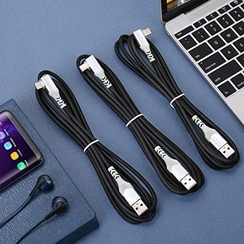 10 FT USB to C Cable 3 Pack – Fast Charging Right Angle Nylon Braided Charger for i Phone 16, Samsung Galaxy S25 & More – Superior Durability & Enhanced Comfort for Gaming & Streaming – Universal Compatibility for All Devices