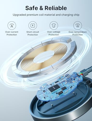 JSAUX 15 W Mag-Safe Wireless Charger Duo – Fast Charging Magnetic Pad for i Phone 16/16 Plus/16 Pro/16 Pro Max/i Phone 15/14/13/12 Mini and Air Pods – Dual Pack for Ultimate Compatibility and Portability, Sleek Black Design for Effortless Power-Up