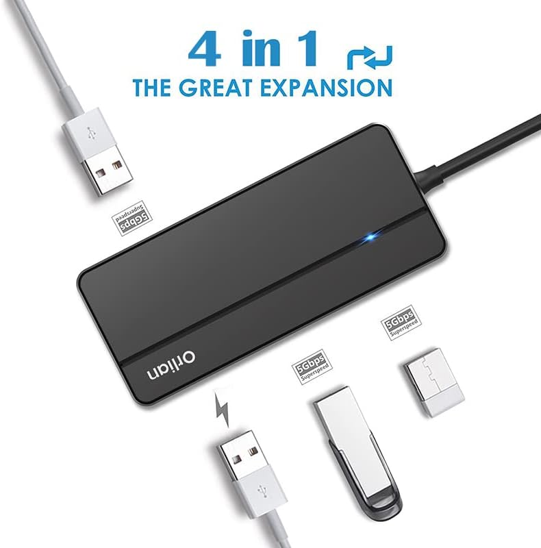 Ultra-Slim 4-Port USB 3.0 Hub – High-Speed Data Transfer Up to 5 Gbps | Compact USB Splitter for PC, Laptop, Chromebook, PS4 & Xbox | LED Indicator, Enhanced Compatibility | Perfect for Multitasking on the Go
