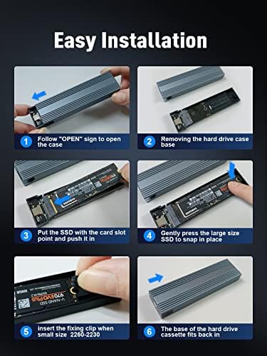 High-Speed M.2 NVMe SSD Enclosure with USB C Adapter – 10 Gbps Transfer Rate, UASP & Trim Support for M-Key (B+M Key) SSDs (2230/2242/2260/2280) – Portable, Durable Solution for Data Backup & Storage Expansion