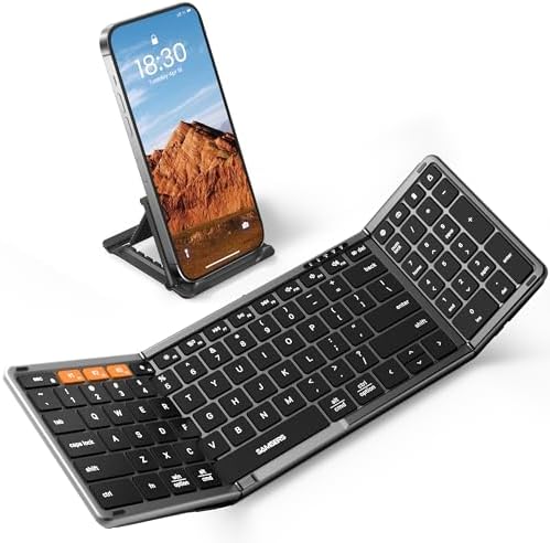 Samsers Wireless Foldable Bluetooth Keyboard with Numeric Keypad – Multi-Device Support for i OS, Android, Windows & Mac – Portable Travel-Friendly Design in Premium PU Leather, Effortless Typing Anywhere!