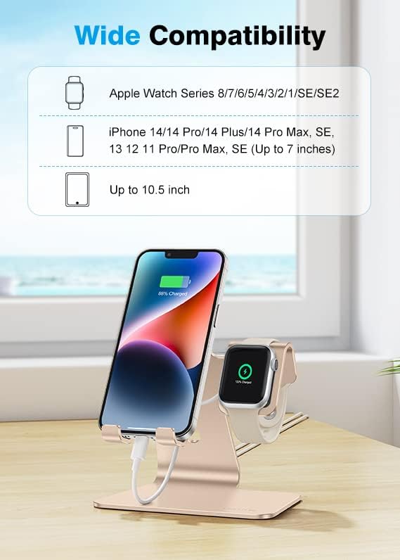 Upgrade Your Charging Station with the OMOTON 2-in-1 Desktop Stand for i Phone & Apple Watch – Sleek Anti-Scratch Holder Compatible with i Phone 16/15/14/13/12 & Apple Watch Series 9/8/SE2/7/6/5/4/3/2 (38-45 mm) – Multi-Angle Viewing, Space-Saving Design, and Non-Slip Base for Ultimate Convenience in Home or Office – Essential Tech Accessory for Organized Living