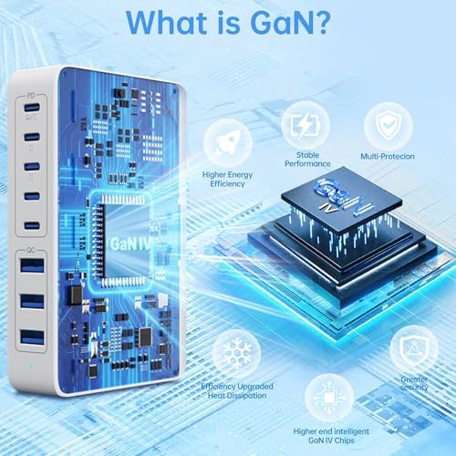 High-Power 300 W USB C Charging Hub – 8-Port Ga N III Fast Charger for Mac Book Pro, Dell, i Phone 16/15/14, Galaxy S23/22 – Ultimate Multi-Device Charging Station for Home and Travel with PD Compatibility