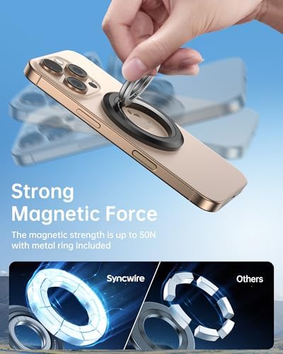 Syncwire Magnetic Phone Ring Holder – Titanium Alloy Kickstand for i Phone 12-16 Pro Max & Compatible Android Devices – Ergonomic Design, Enhanced Mag Safe Stability, Lightweight Grip for Ultimate Hands-Free Convenience