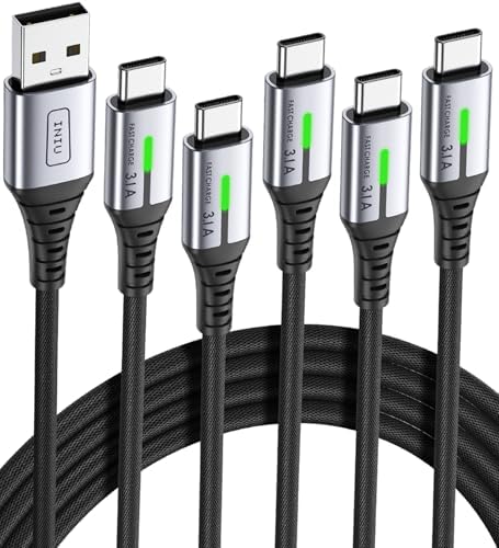 Experience the Ultimate Charging Convenience with INIU’s 5-Pack USB-C Fast Charging Cables – 1.6 FT, 3.3 FT (2), and 6.6 FT (2) for Versatile Use – High-Speed 3.1 A Type C Charger Cords Compatible with i Phone 16, 15, Samsung Galaxy S21, S20, S10, A14, Note 10, LG Pixel 9 & 8 – Durable Nylon Design for Long-Lasting Performance and Tangle-Free Operation – Perfect for Home, Office, and On-the-Go Charging Solutions