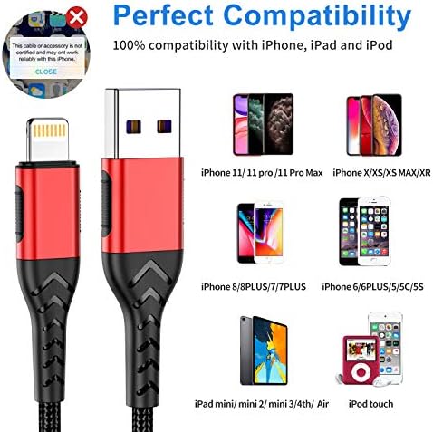 Ultimate 10 FT Apple MFi Certified i Phone Charger Cable – Fast Charging 3 Pack USB A Cable, Extra-Long, Durable Design for i Phone XS Max/XS/XR/X/8/7/6 S/6/Plus/SE/i Pad – Enhanced Compatibility, Flexibility, and Reliability in Striking Red