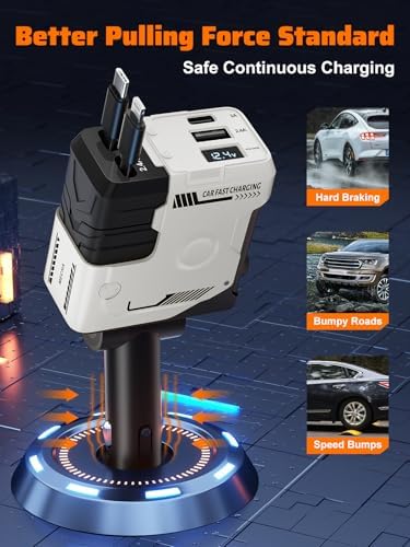Celestial Power: 4-in-1 Starlight Retractable Car Charger with Fast Dual USB Ports – Compatible with i Phone 15/14/13 – Innovative Tangle-Free Charging Solution for Enhanced Portability and Style