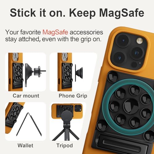 Revolutionary Suction Phone Case Adhesive Mount with Stand – Ultimate Mag Safe Compatible Smartphone Holder for Effortless Selfies & Videos, Strong Sticky Grip for i Phone & Android Users, Compact Hands-Free Accessory for Vlogging & Live Streaming (Black)
