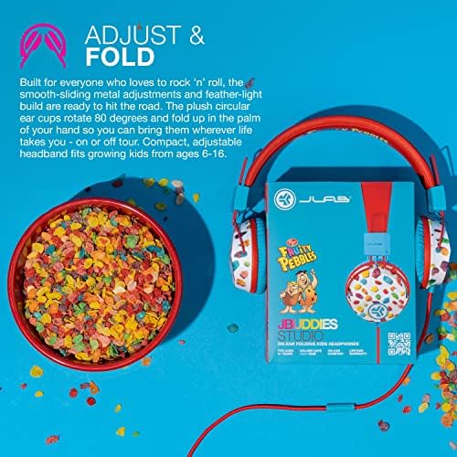 Experience Superior Sound with JLab JBuddies Studio On-Ear Kids Headphones – Safe Volume Limiter, Adjustable & Folding Design, Noise Isolation, Built-in Mic for Toddler Audio Enjoyment (Graphite/Blue) – Perfect for Home, School, and Travel