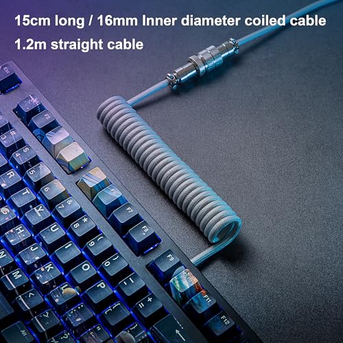 GUNMJO Pro Custom Coiled USB C Cable for Gaming Keyboards – Premium Double-Sleeved Mechanical Keyboard Accessory with Detachable Metal Aviator, 1.5 m USB-C to USB-A in Sleek Carbon Black – Ultimate Speed, Durability, and Aesthetic Upgrade for Gamers