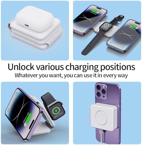 Ultimate 3-in-1 Wireless Charging Station for Apple Devices – Portable Foldable Magnetic Charger for i Phone 16, 15, 14, 13, 12 Pro Max, Air Pods & Apple Watch – Fast 18 W Charging for Enhanced Compatibility and Efficiency