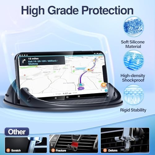 Loncaster Universal Dashboard Car Phone Holder Mount – 2 Pack Ultra-Stable Silicone Cradle for Hands-Free Use, Compatible with i Phone & Most Smartphones, Effortless Installation, 360-Degree Viewing Angles, Essential Car Accessory for Safe Navigation and Calls