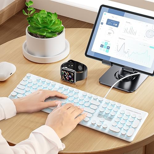 Transform Your Workspace with the Surmen Pink Retro Typewriter Keyboard – Backlit, Quiet & Full-Size 104 Keys for Effortless Typing and Style, Perfect for Home and Office Use!