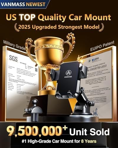Ultimate Military-Grade VANMASS True Anti-Vibration Car Phone Holder – Secure Suction Mount for Dashboard, Windshield & Vent – Compatible with i Phone 16 Pro Max, 15, 14, 13 & Samsung Android – Enhanced Stability for Safe Driving