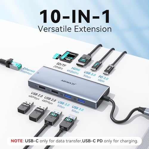 Transform Your Workspace with the Ultimate 9-in-1 USB C Hub Multiport Adapter for Mac Book Pro & Air – High-Speed 4 K HDMI Output, 100 W Power Delivery, and Effortless Connectivity for i Pad Pro, i Mac, and More – Enhance Productivity with 5 USB Ports and SD/TF Card Reader for Seamless Data Transfer and File Access