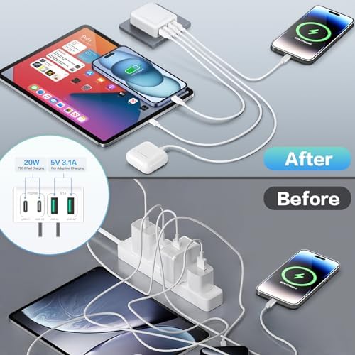 High-Performance 3-Pack USB C Power Adapter – 40 W Slim Fast Charging Hub with 4 Universal Ports and Compact Foldable Plug for i Phone 16/15/14/11/12/13 Pro/Max, i Pad, Samsung Galaxy & More – Travel-Ready Charging Solution for Home and Office Use
